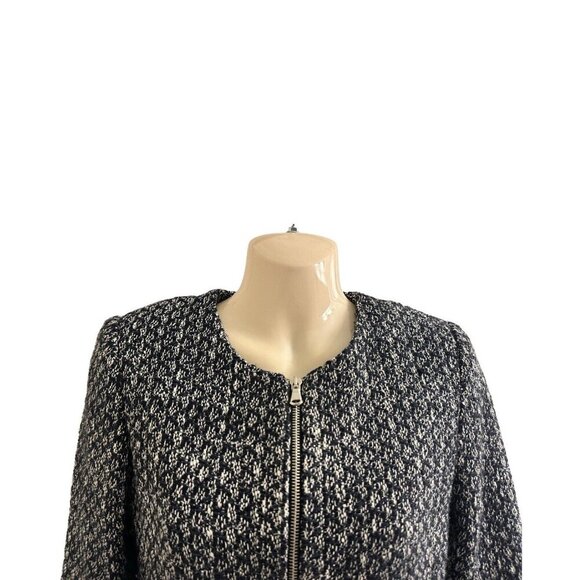 ZARA Tweed Jacket Blazer Full Zip Lined Womens Size Small Black White Office‎ - Picture 2 of 13